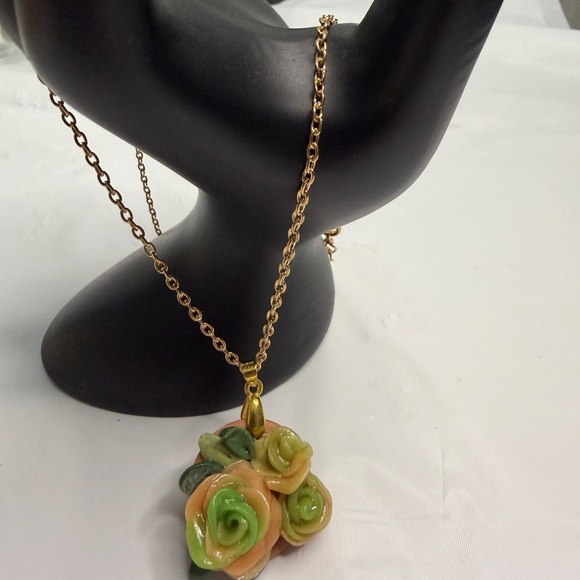 Little Lily’s Gem Jewelry - Charming Gold and Green Rose Pendant Necklace